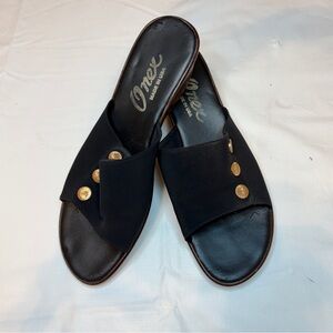 Onex Black Mules with Gold Accents